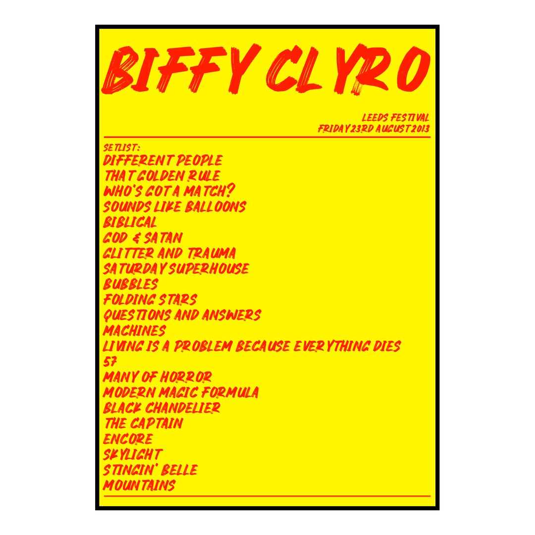 Biffy Clyro Bramham 23rd August 2013 Setlist poster