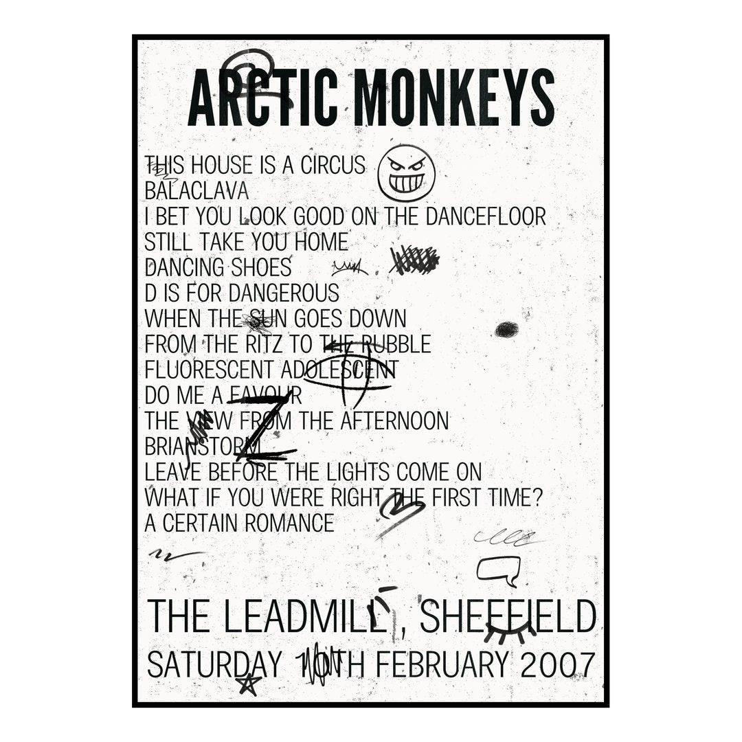 Arctic Monkeys Sheffield 10th February 2007 Setlist poster
