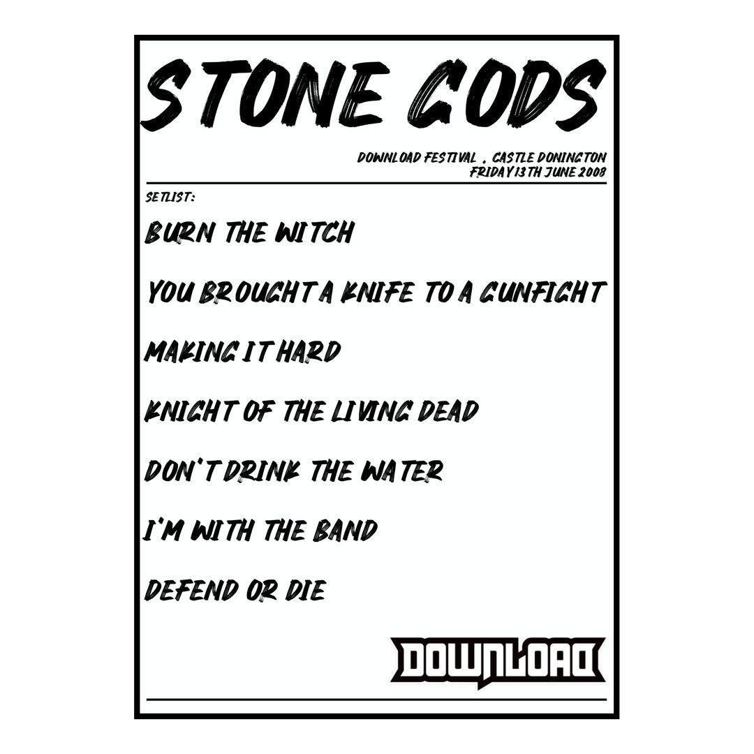 Stone Gods Castle Donington 13th June 2008 Setlist poster