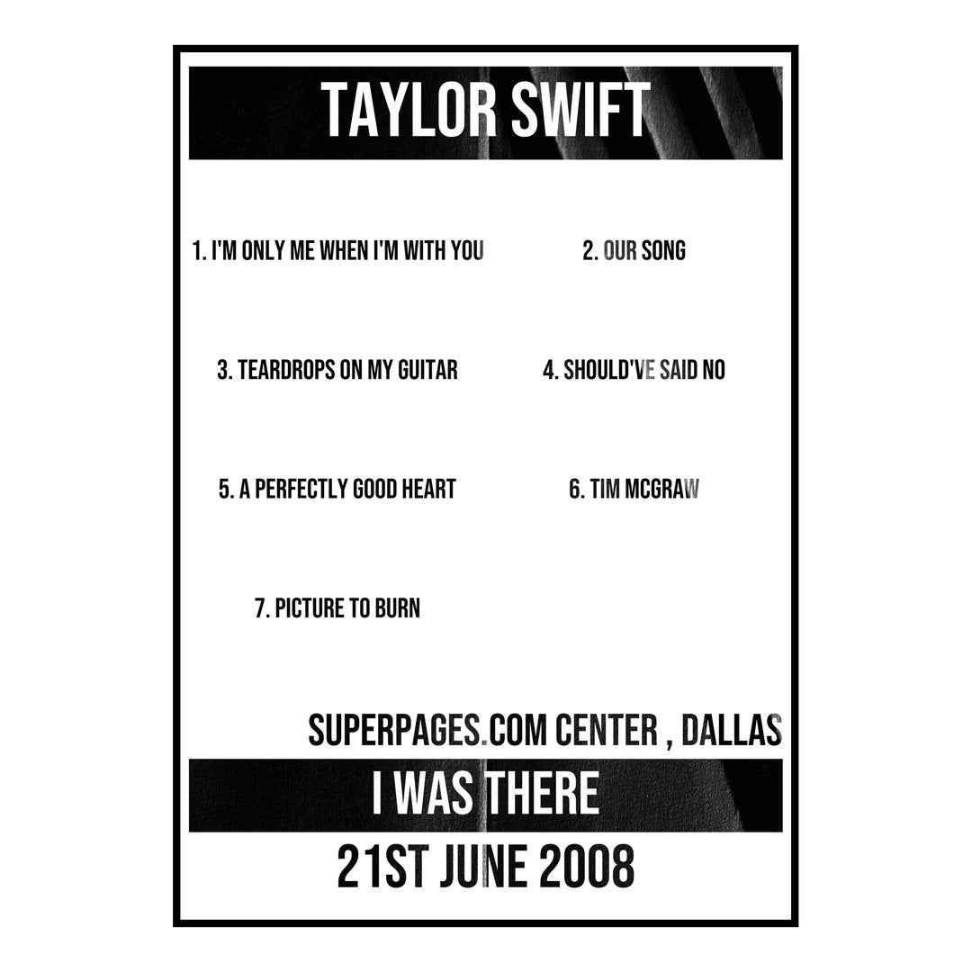 Taylor Swift Dallas 21st June 2008 Setlist poster