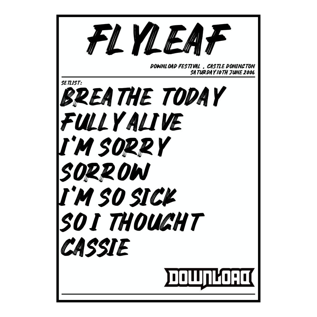 Flyleaf Castle Donington 10th June 2006 Setlist poster