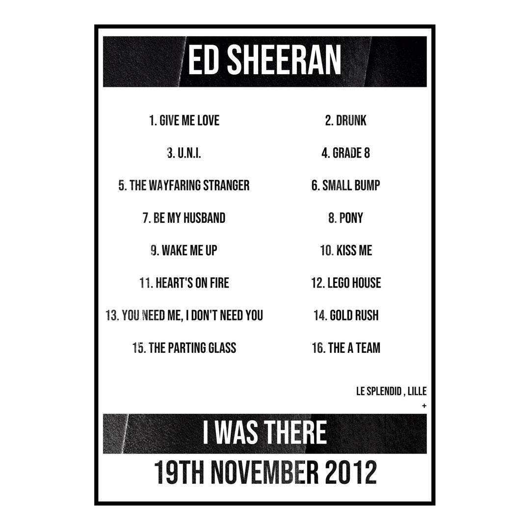 Ed Sheeran Lille 19th November 2012 Setlist poster