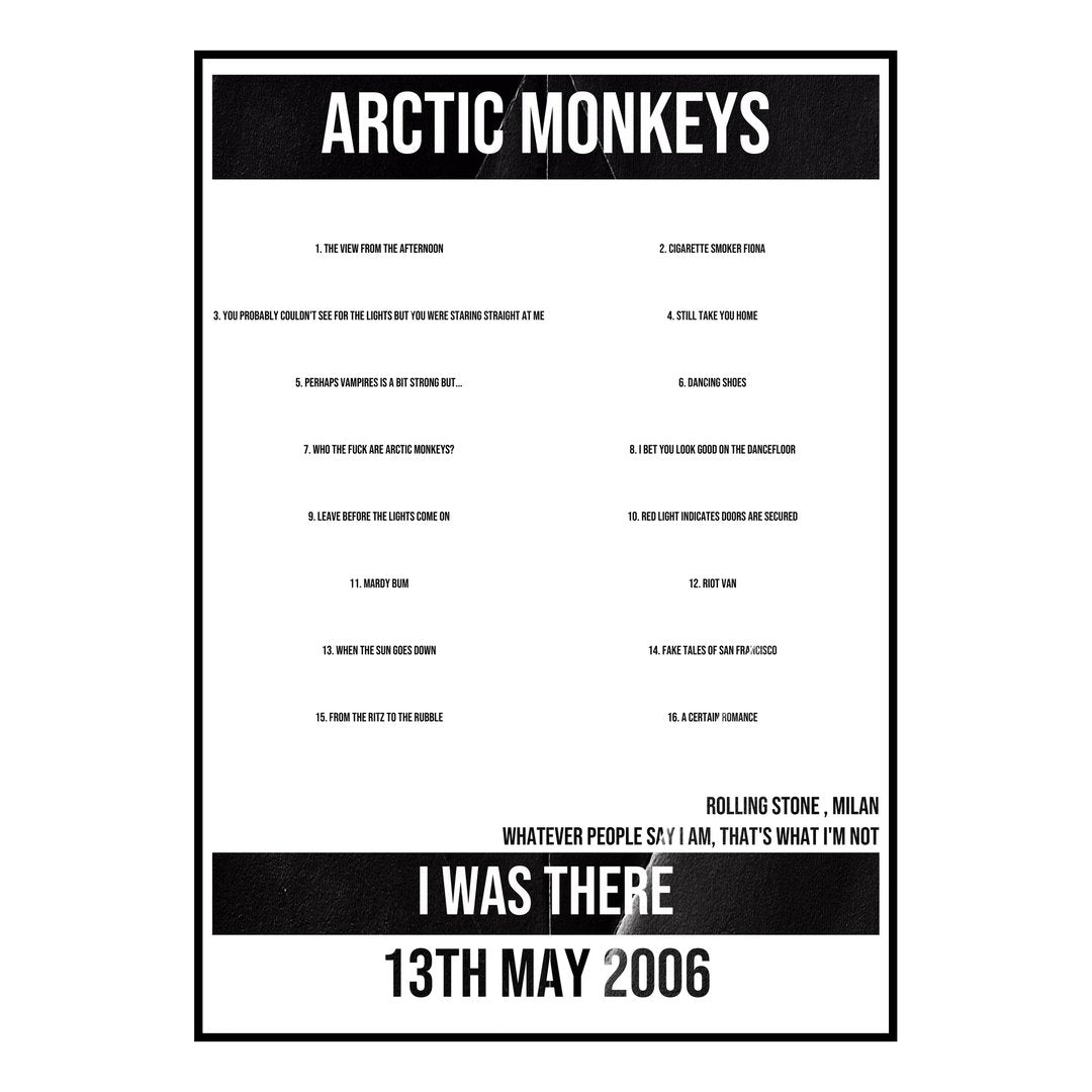 Arctic Monkeys Milan 13th May 2006 Setlist poster