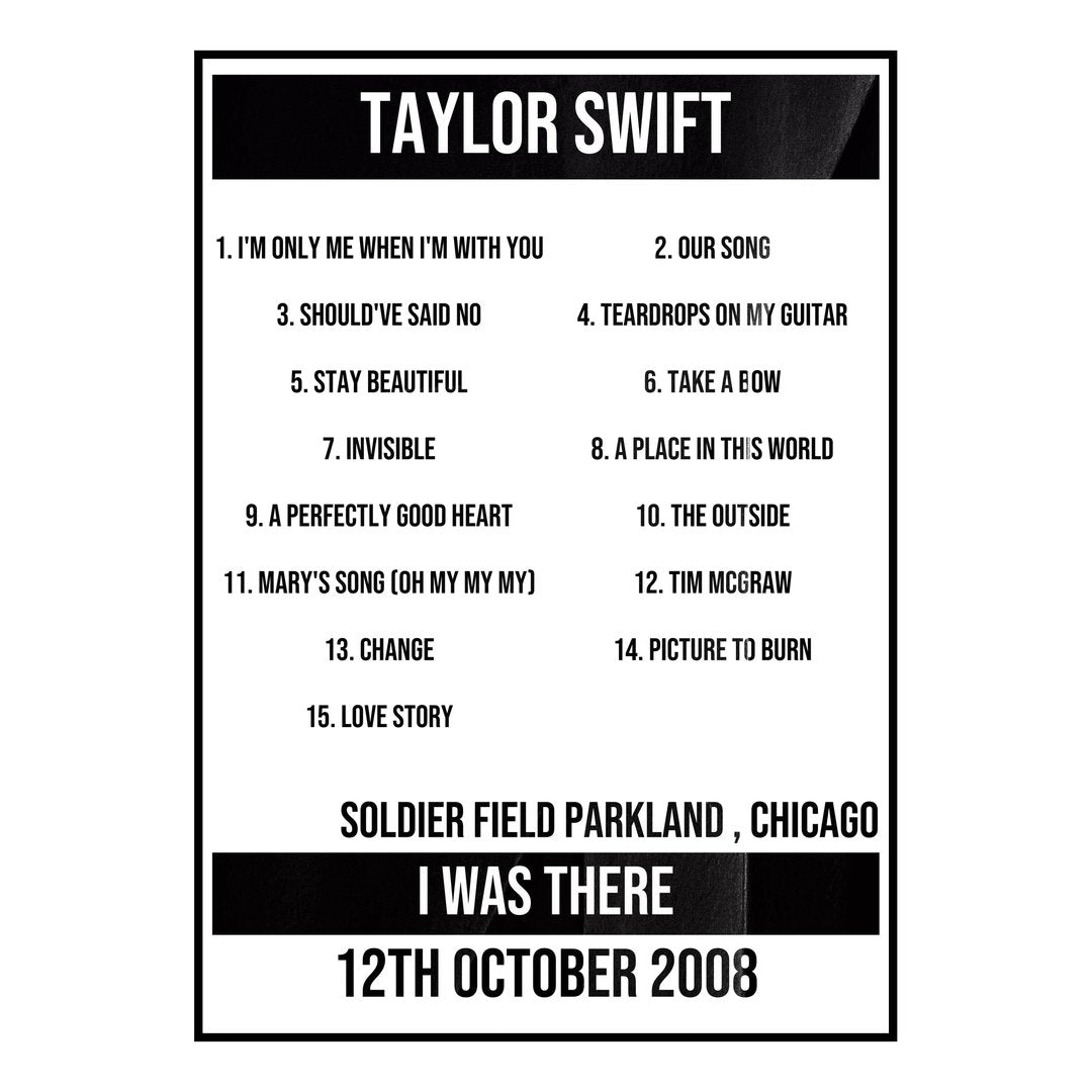 Taylor Swift Chicago 12th October 2008 Setlist poster