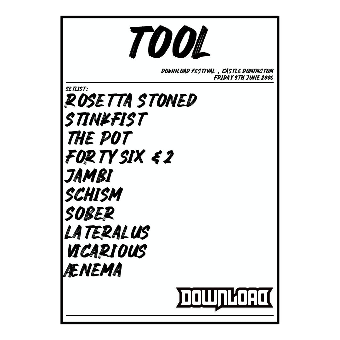 Tool Castle Donington 9th June 2006 Setlist poster