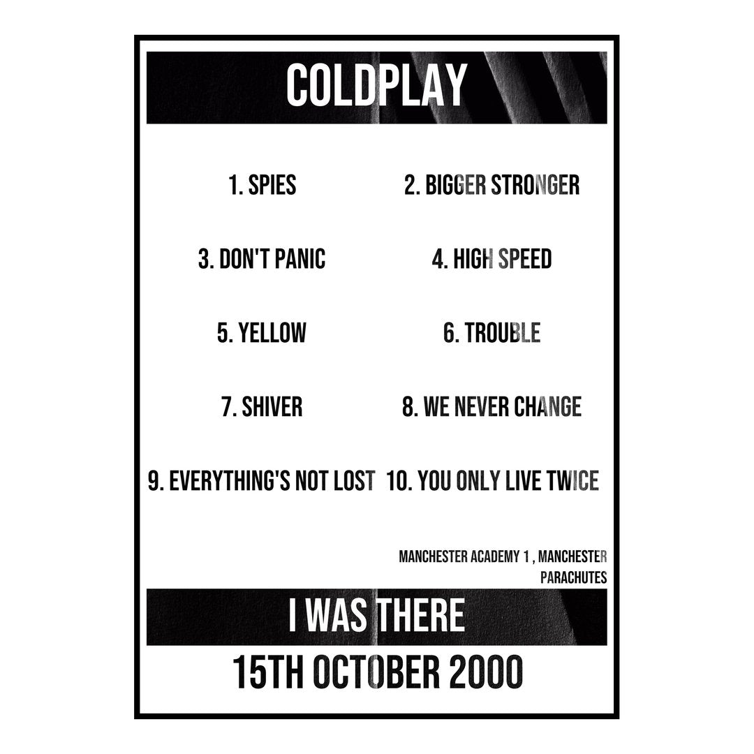 Coldplay Manchester 15th October 2000 Setlist poster