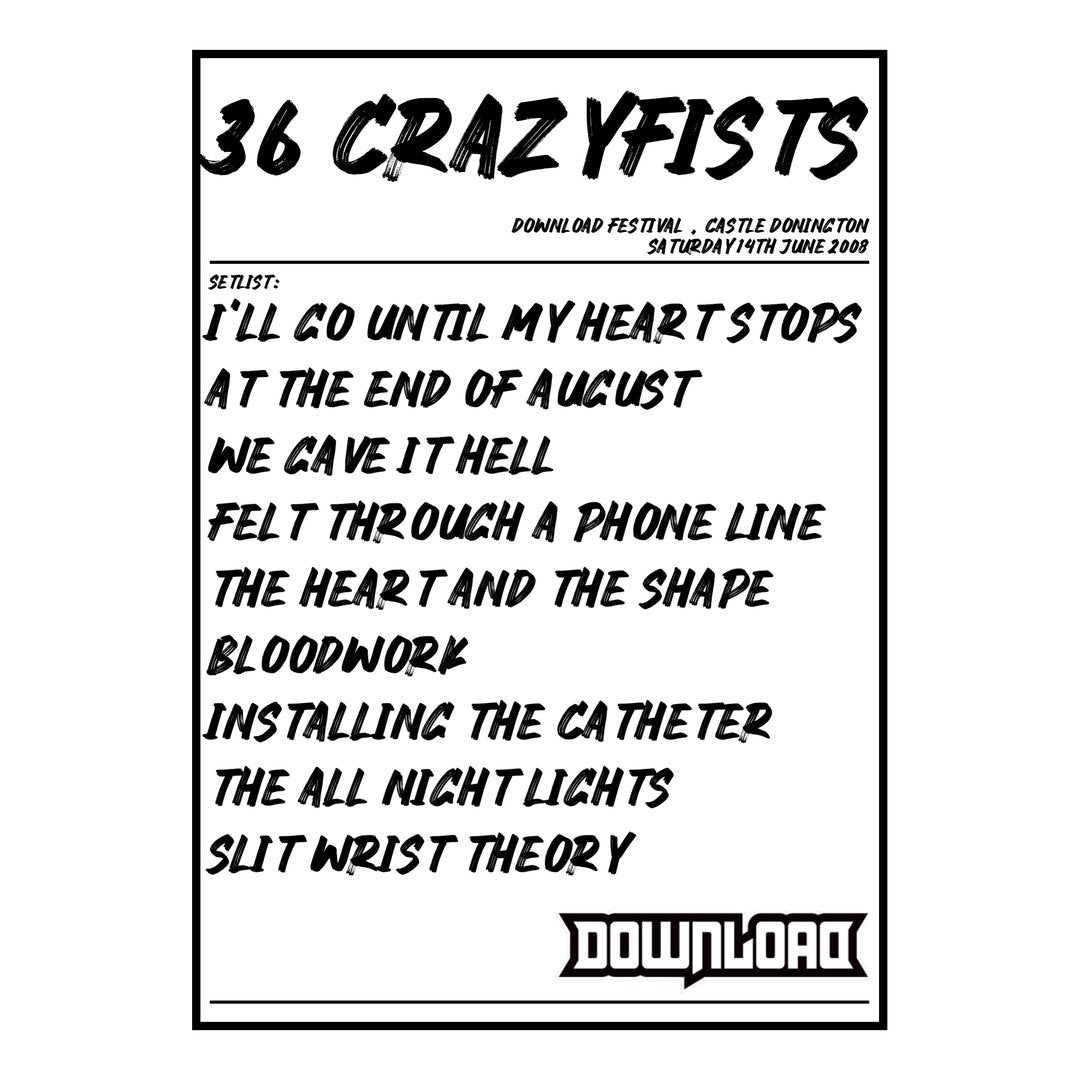36 Crazyfists Castle Donington 14th June 2008 Setlist poster