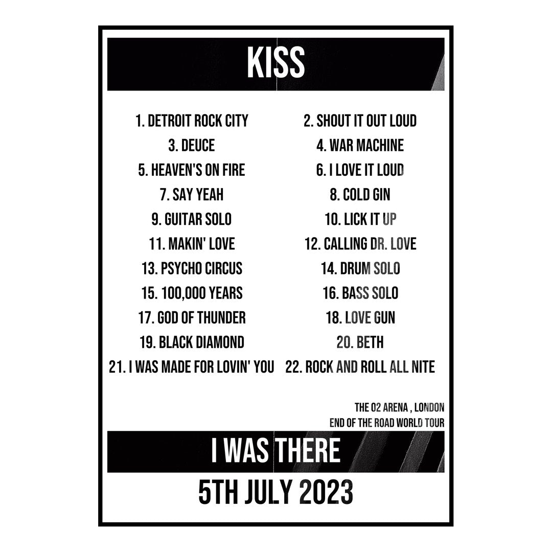 KISS London 5th July 2023 Setlist poster