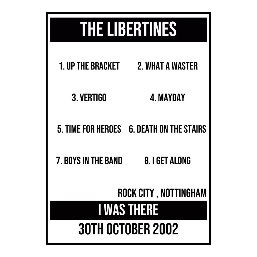 A Setlist Poster Featuring The Libertines Gig from Nottingham in 2002