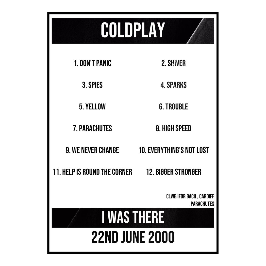 Coldplay Cardiff 22nd June 2000 Setlist poster