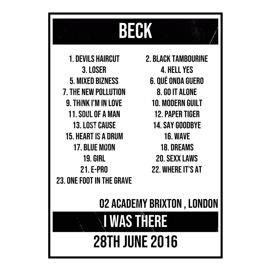 Beck London 28th June 2016 Setlist poster