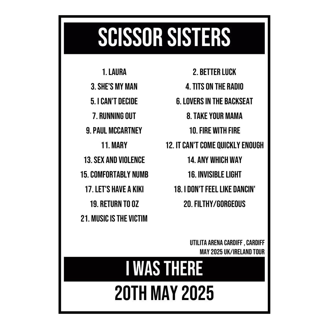 A Setlist Poster Featuring Scissor Sisters Gig from Cardiff in 2025
