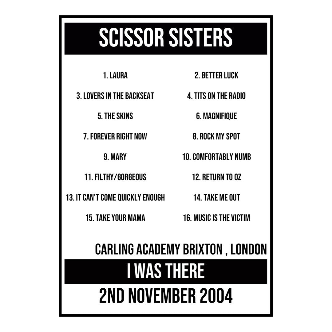 A Setlist Poster Featuring Scissor Sisters Gig from London in 2004