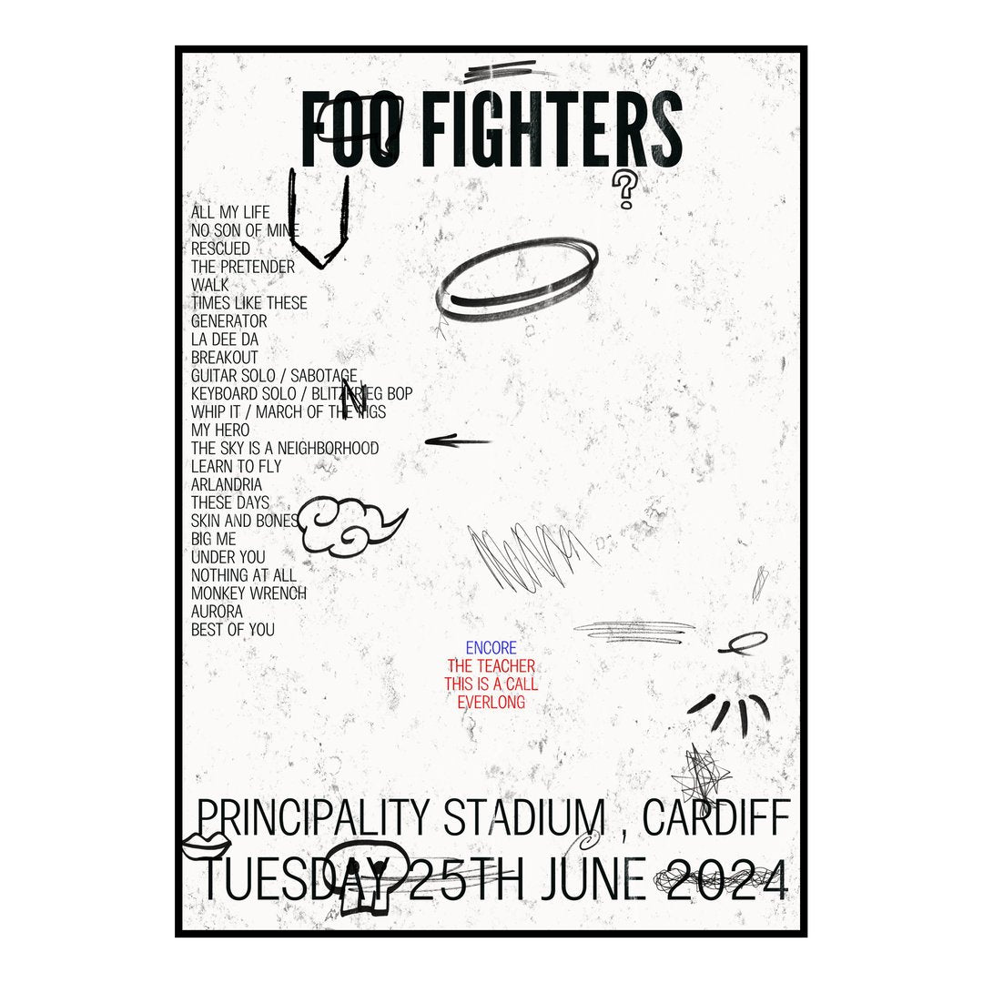 Foo Fighters Cardiff 25th June 2024 Setlist poster