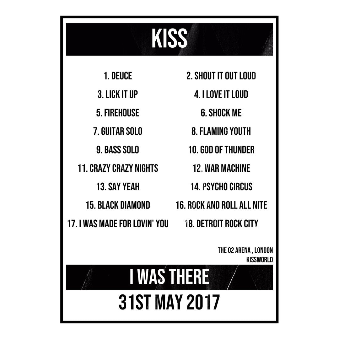 KISS London 31st May 2017 Setlist poster