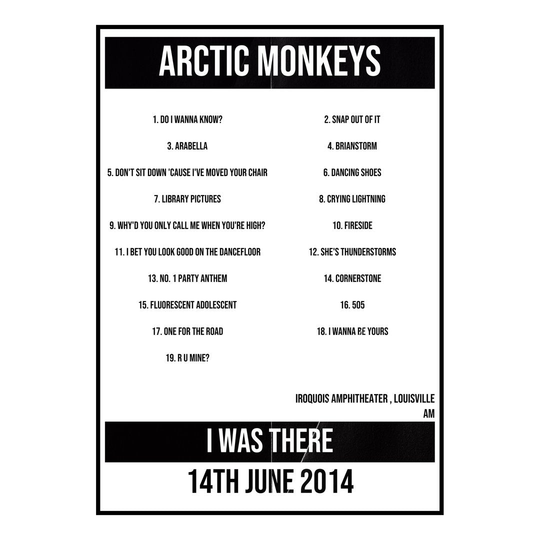 Arctic Monkeys Louisville 14th June 2014 Setlist poster
