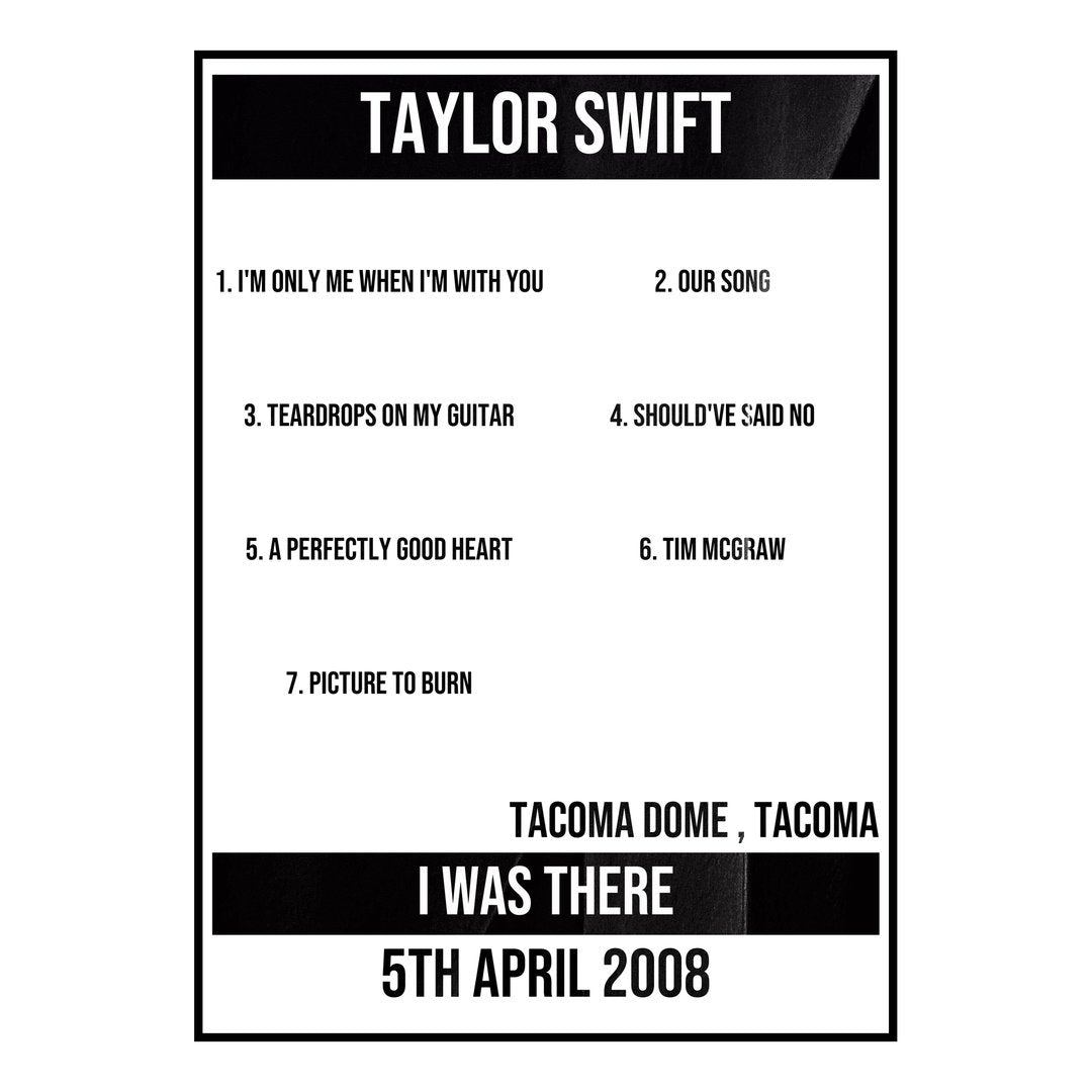 Taylor Swift Tacoma 5th April 2008 Setlist poster
