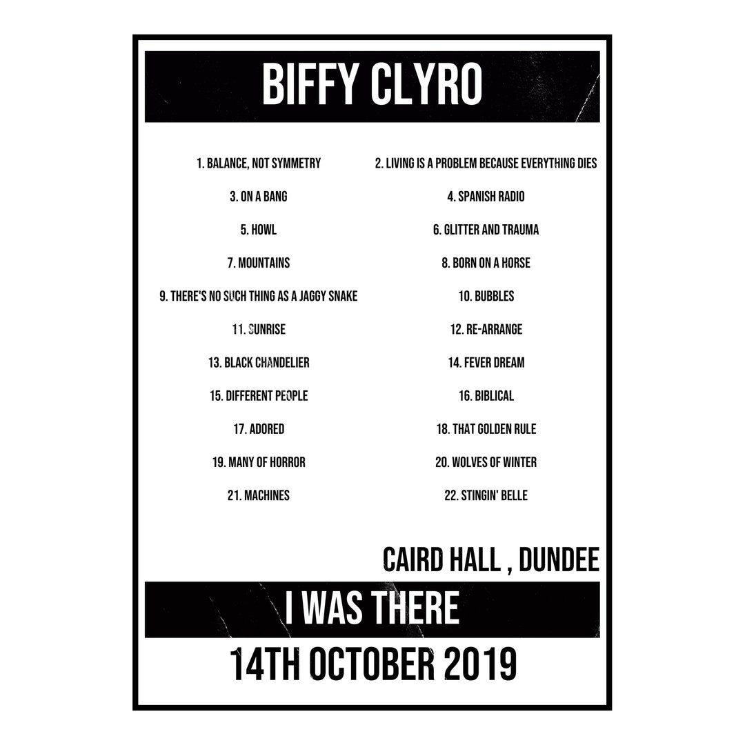 Biffy Clyro Dundee 14th October 2019 Setlist poster