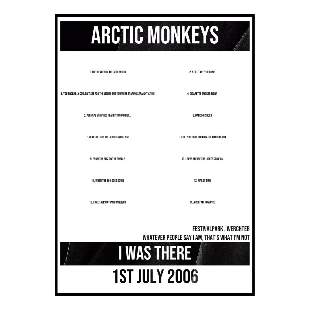 Arctic Monkeys Werchter 1st July 2006 Setlist poster