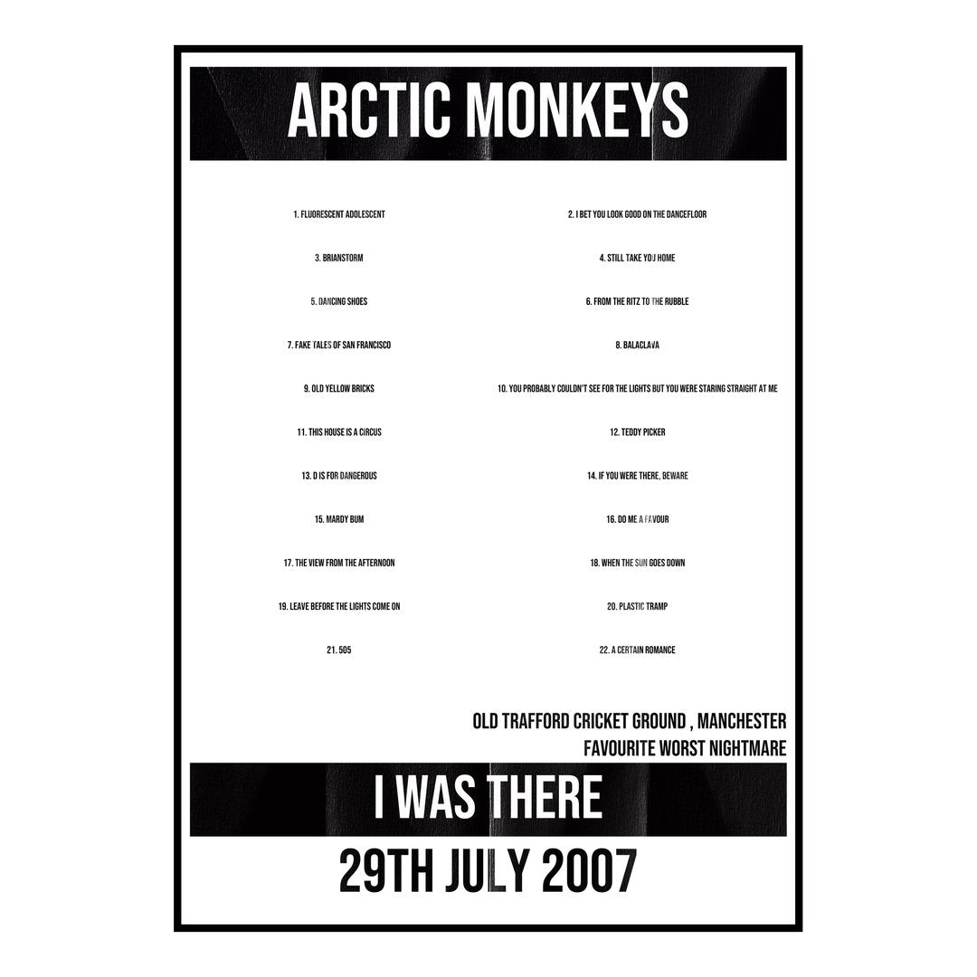 Arctic Monkeys Manchester 29th July 2007 Setlist poster
