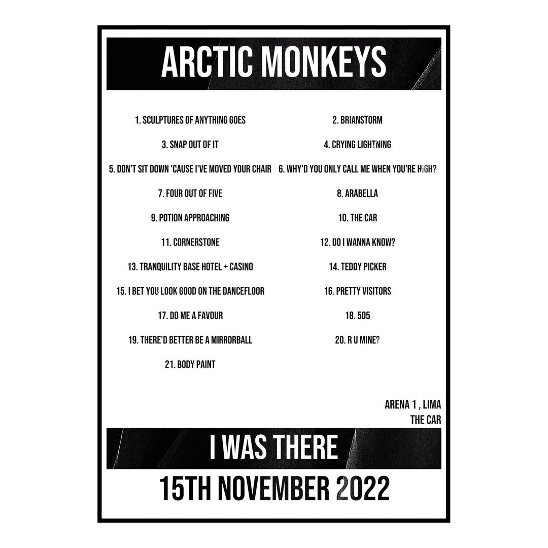 Arctic Monkeys Lima 15th November 2022 Setlist poster