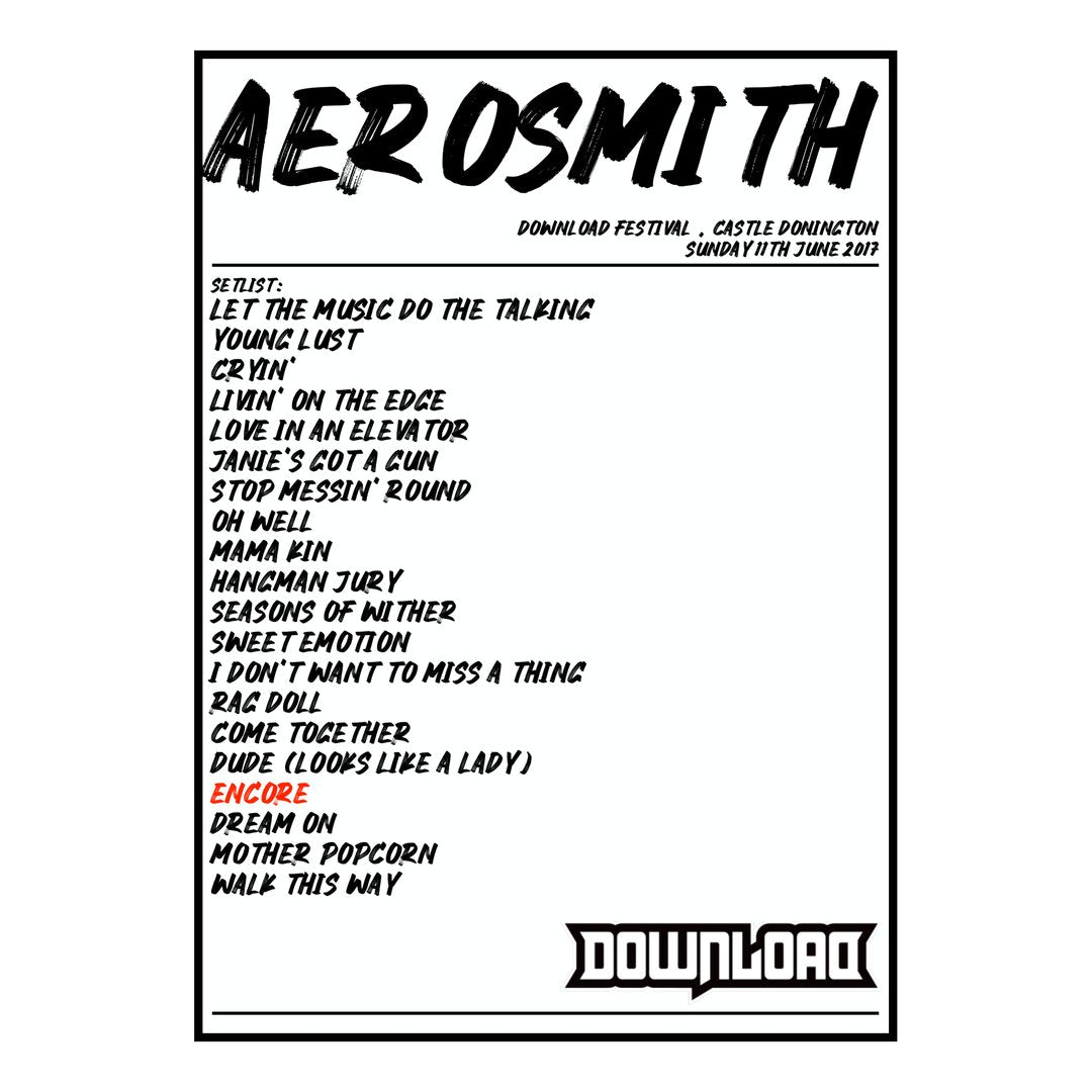 Aerosmith Castle Donington 11th June 2017 Setlist poster