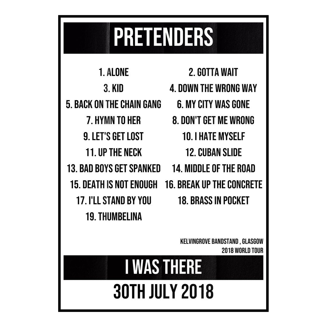 Pretenders Glasgow 30th July 2018 Setlist poster
