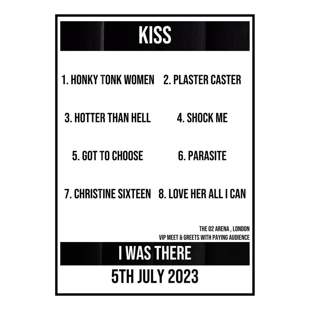 KISS London 5th July 2023 Setlist poster