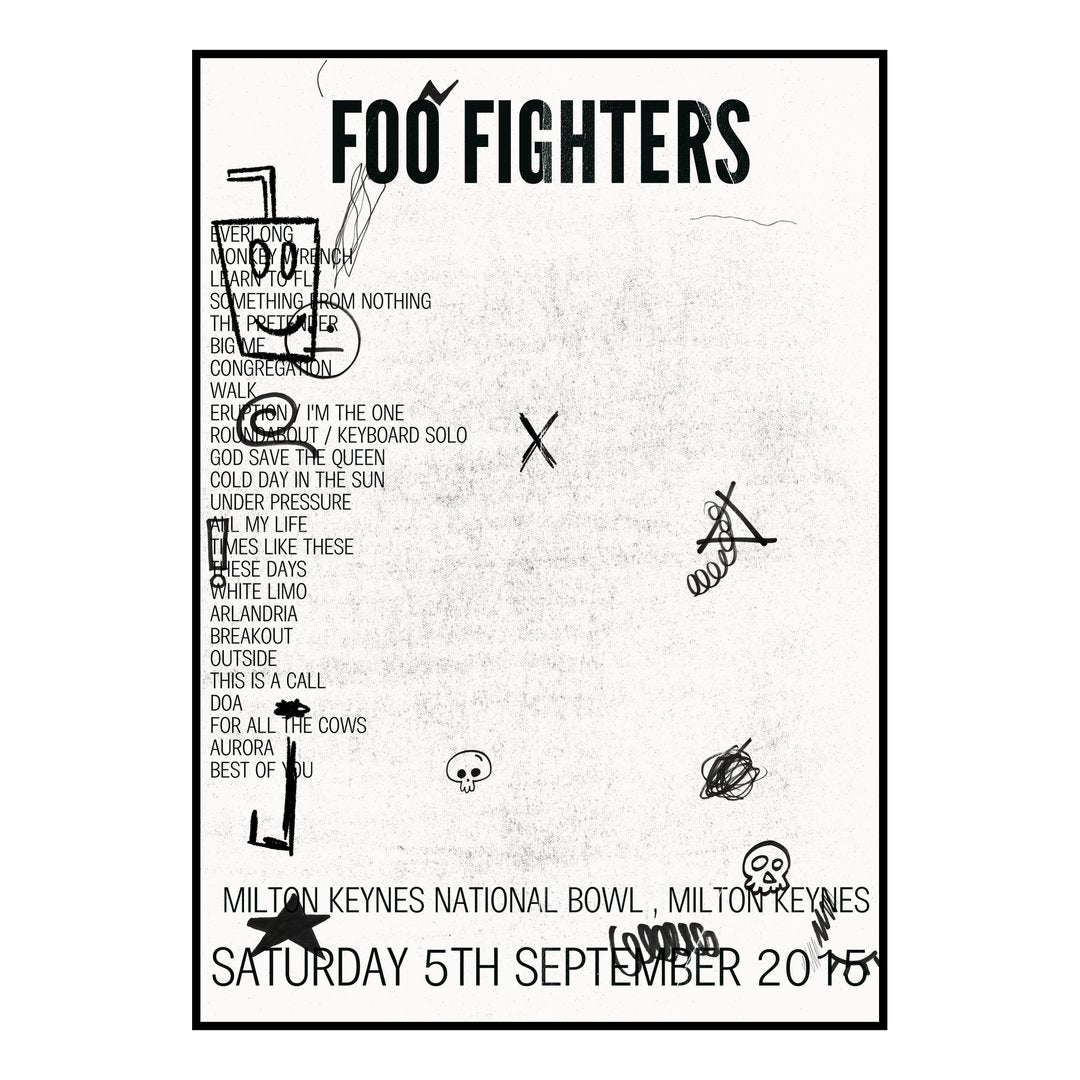 Foo Fighters Milton Keynes 5th September 2015 Setlist poster