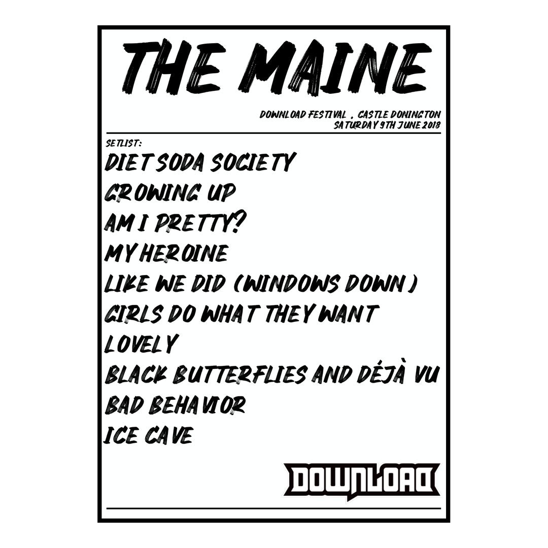 The Maine Castle Donington 9th June 2018 Setlist poster