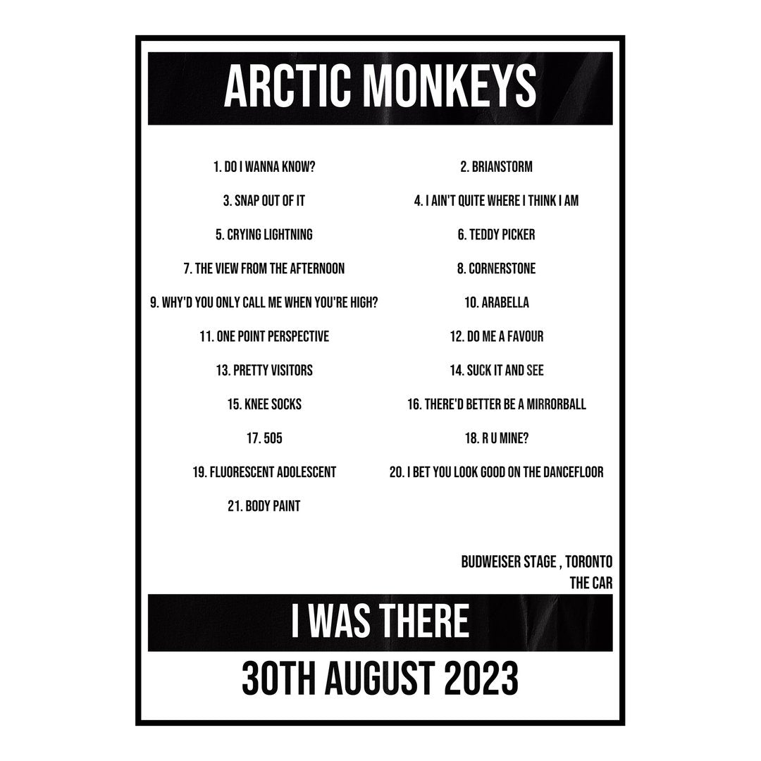 Arctic Monkeys Toronto 30th August 2023 Setlist poster