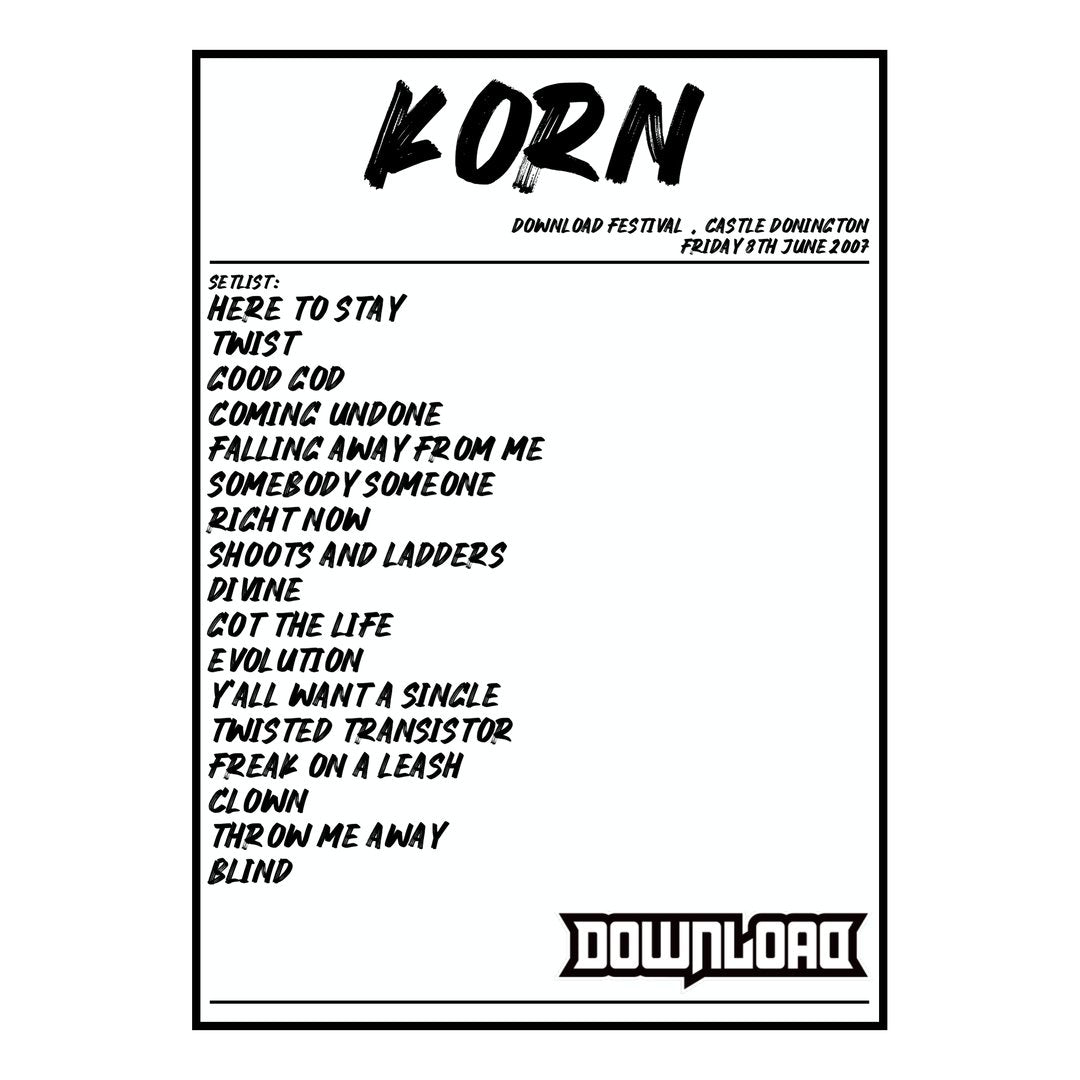 Korn Castle Donington 8th June 2007 Setlist poster