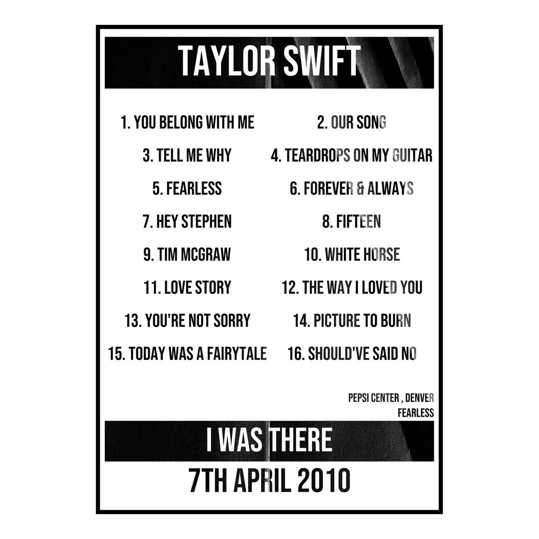 Taylor Swift Denver 7th April 2010 Setlist poster