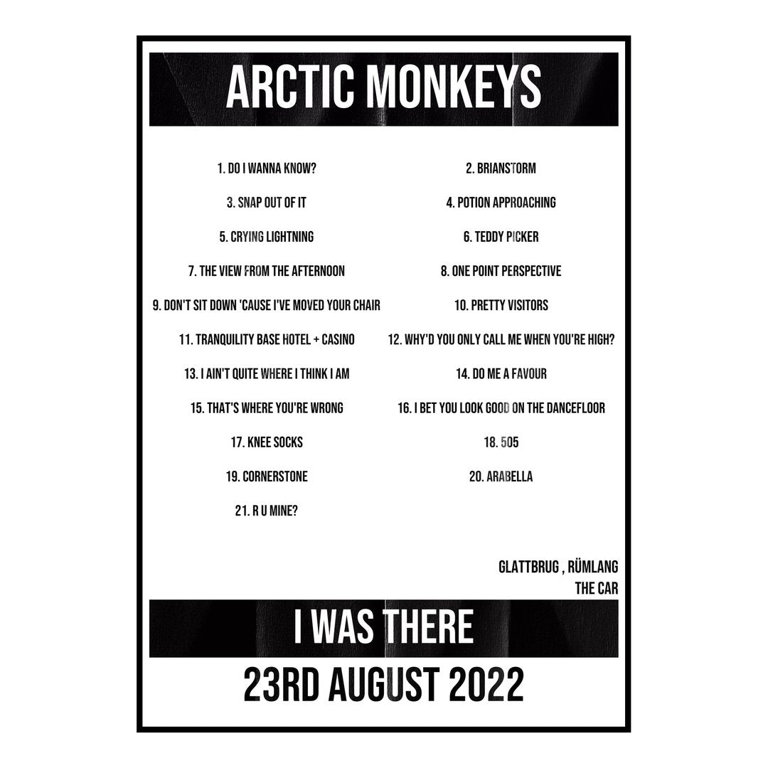 Arctic Monkeys Rümlang 23rd August 2022 Setlist poster