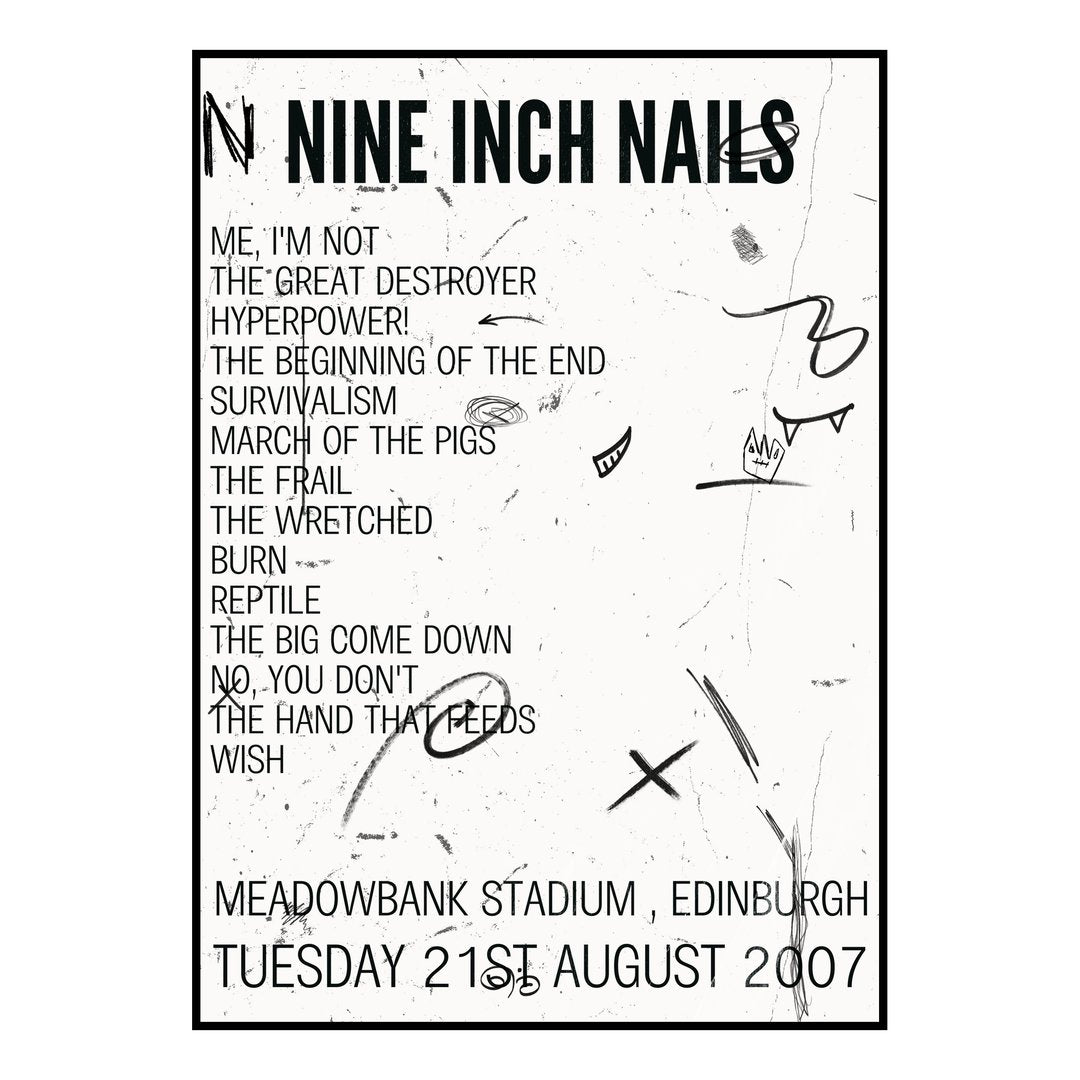 Nine Inch Nails Edinburgh 21st August 2007 Setlist poster