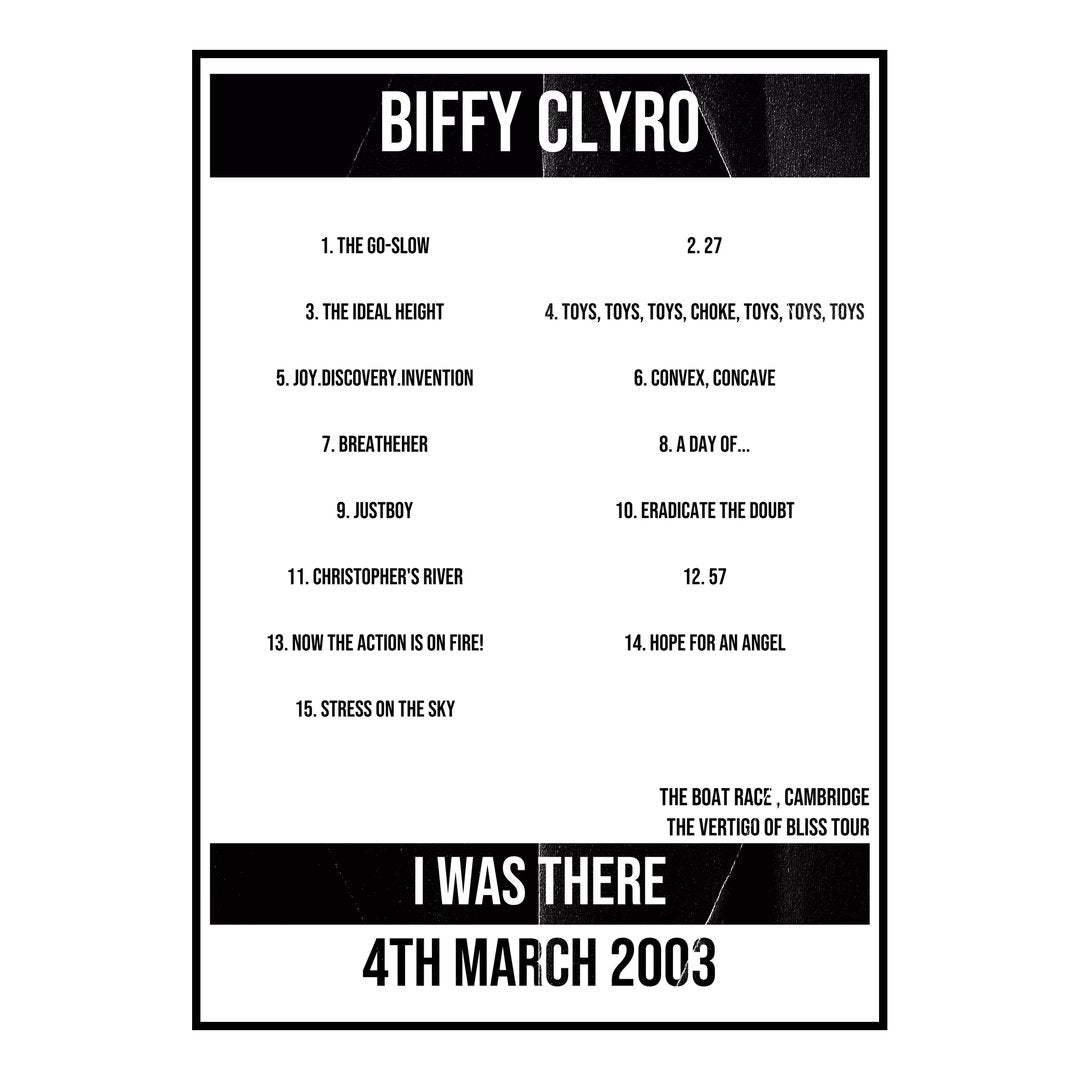 Biffy Clyro Cambridge 4th March 2003 Setlist poster