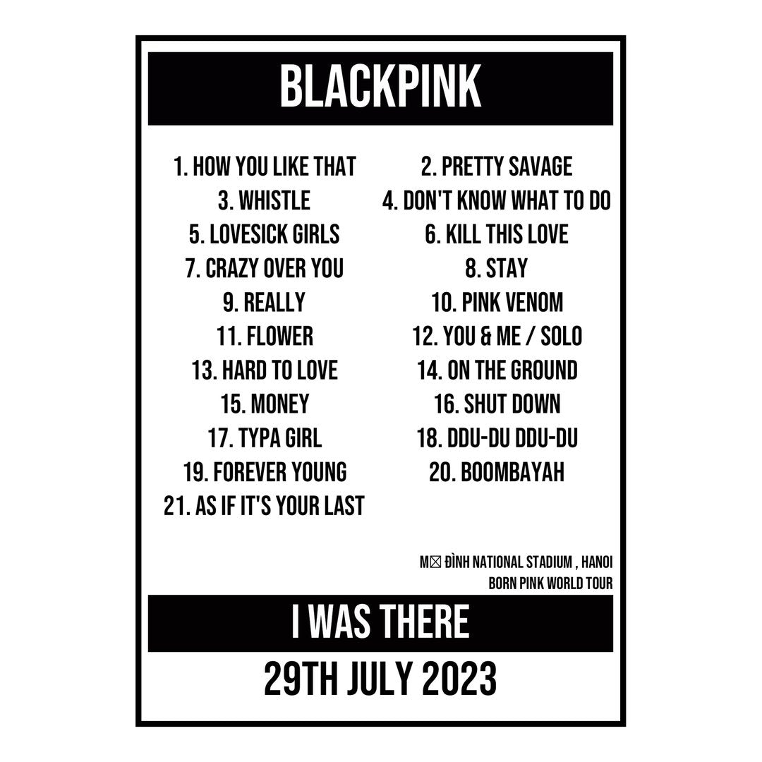 A Setlist Poster Featuring BLACKPINK Gig from Hanoi in 2023