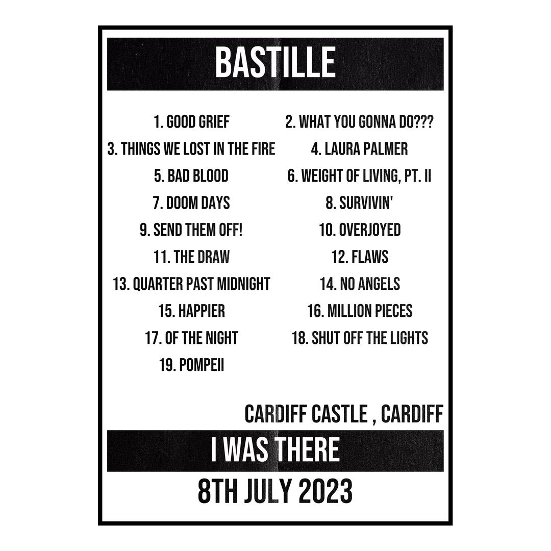 Bastille Cardiff 8th July 2023 Setlist poster