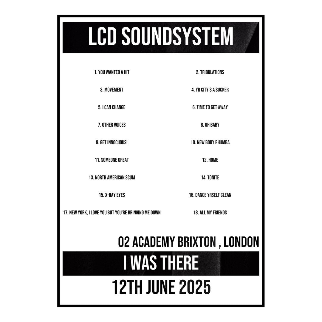 LCD Soundsystem London 12th June 2025 Setlist poster