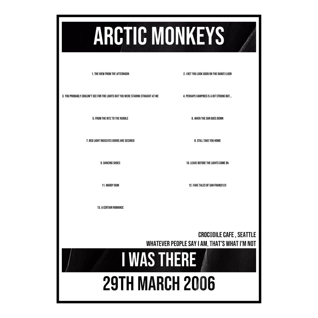Arctic Monkeys Seattle 29th March 2006 Setlist poster
