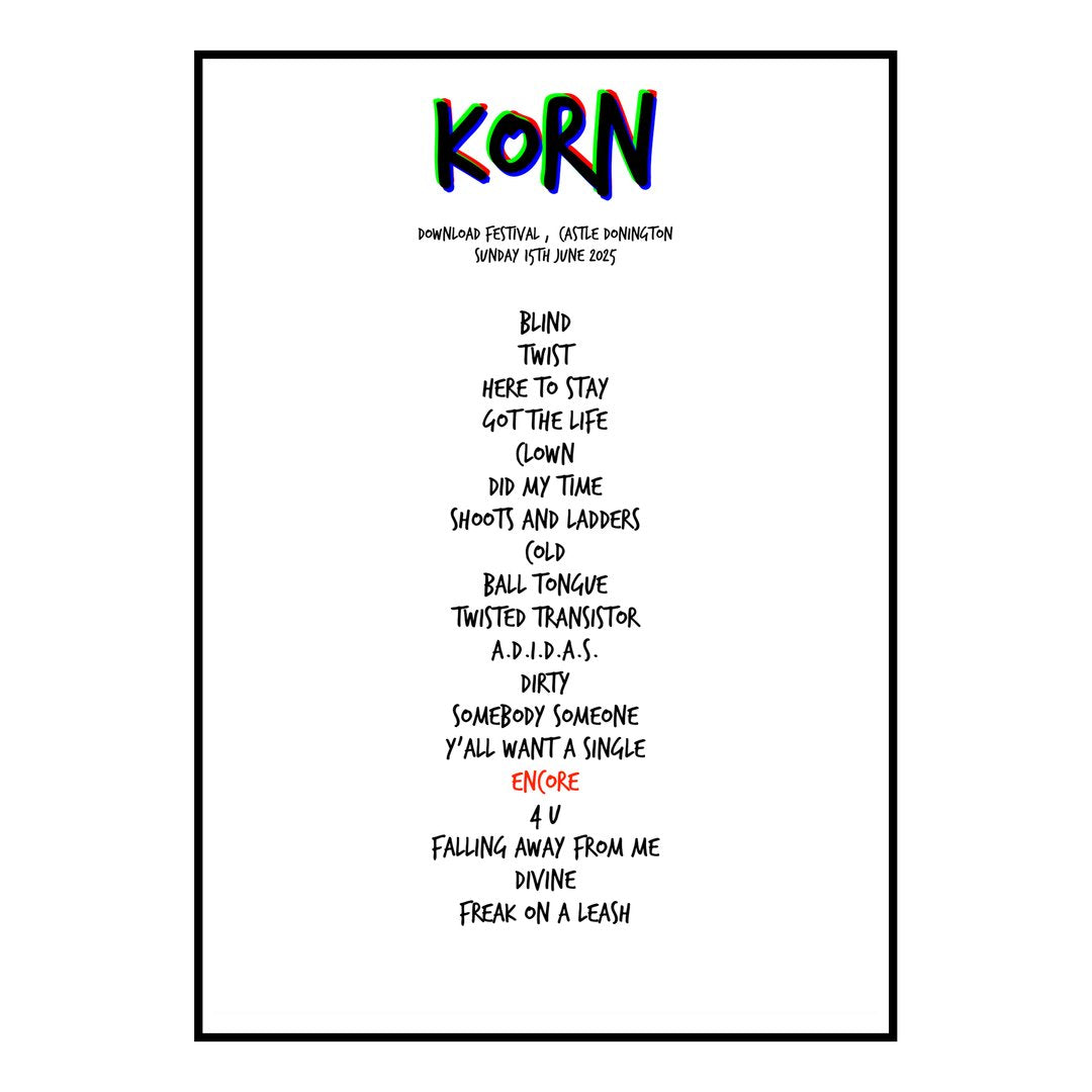 Korn Castle Donington 15th June 2025 Setlist poster