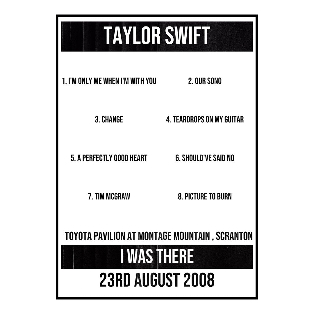 Taylor Swift Scranton 23rd August 2008 Setlist poster