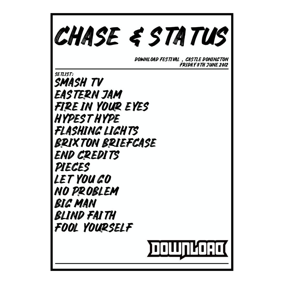 Chase & Status Castle Donington 8th June 2012 Setlist poster