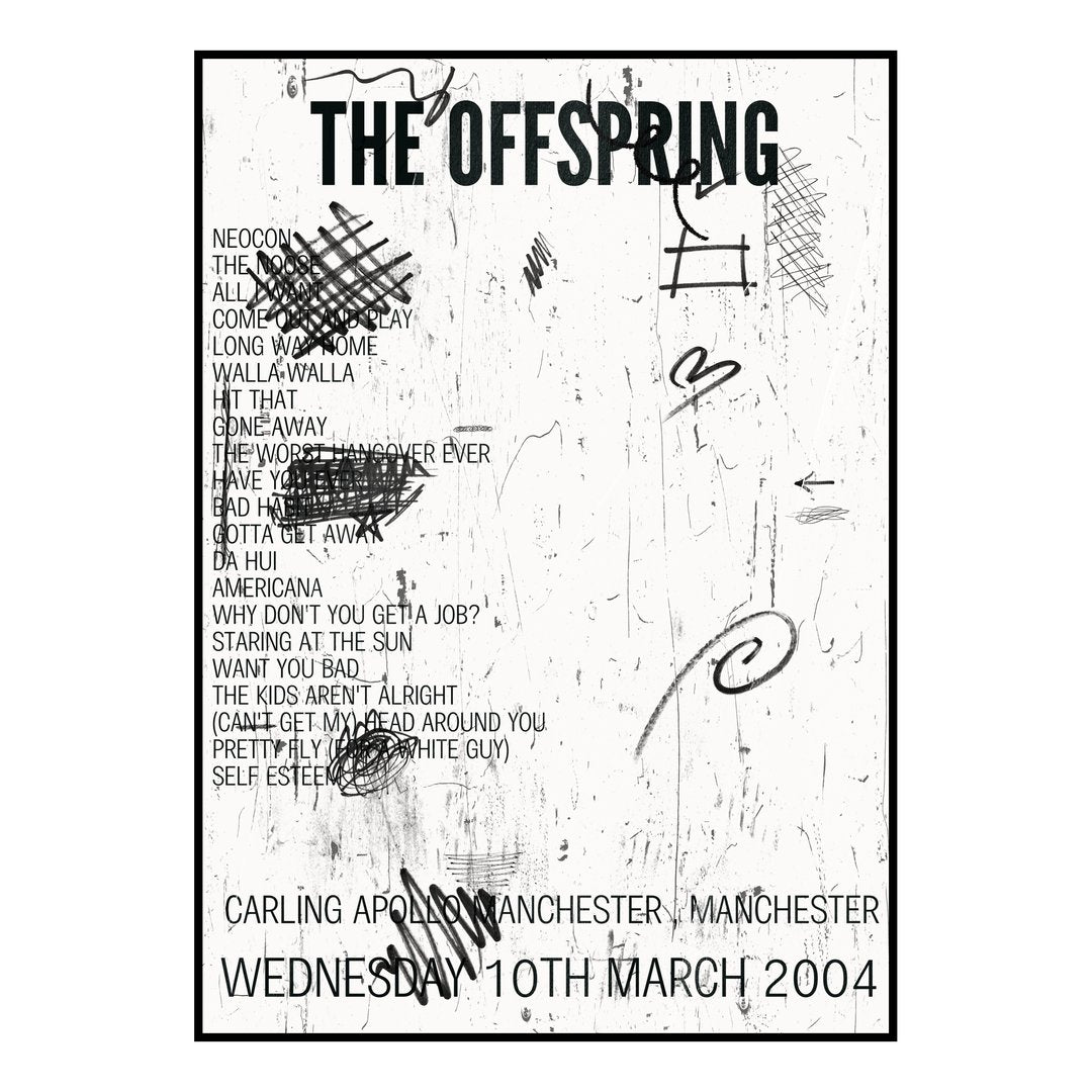 The Offspring Manchester 10th March 2004 Setlist poster