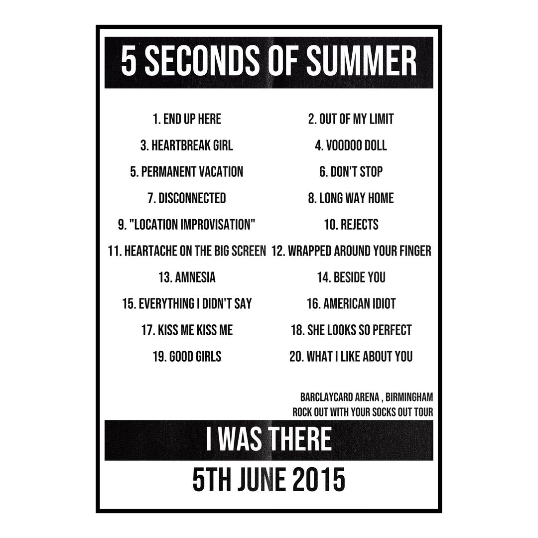 5 Seconds of Summer Birmingham 5th June 2015 Setlist poster