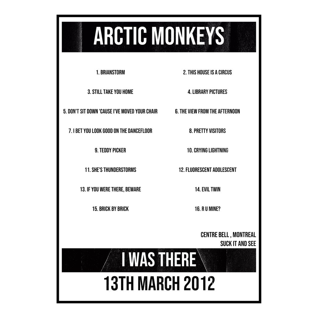 Arctic Monkeys Montreal 13th March 2012 Setlist poster