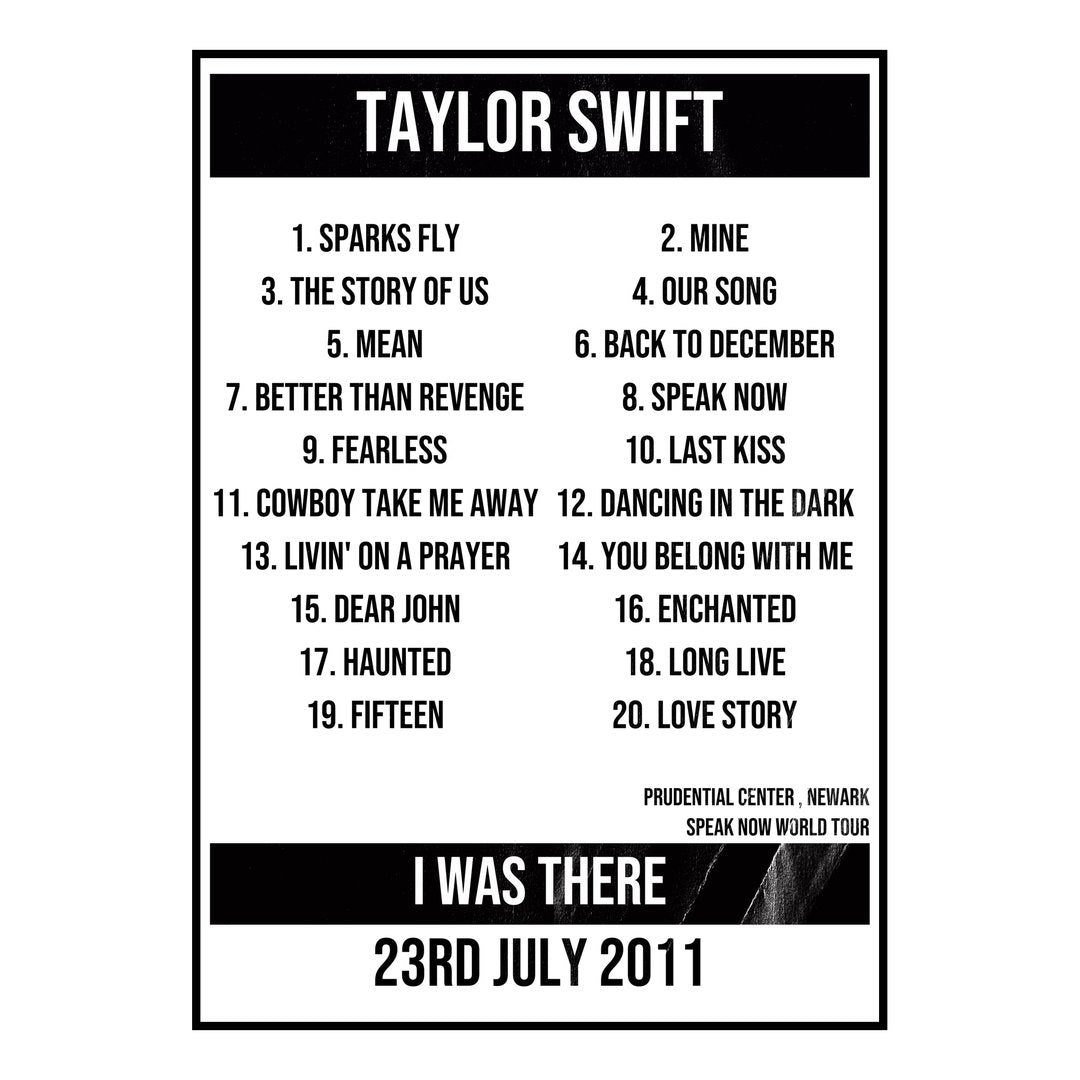 Taylor Swift Newark 23rd July 2011 Setlist poster