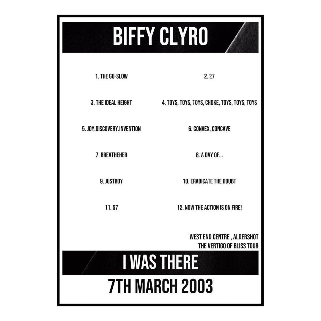 Biffy Clyro Aldershot 7th March 2003 Setlist poster