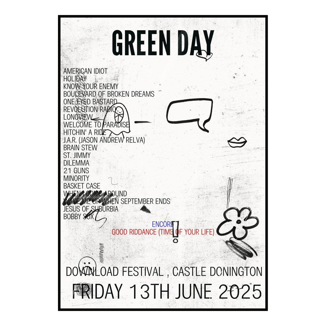 Green Day Castle Donington 13th June 2025 Setlist poster