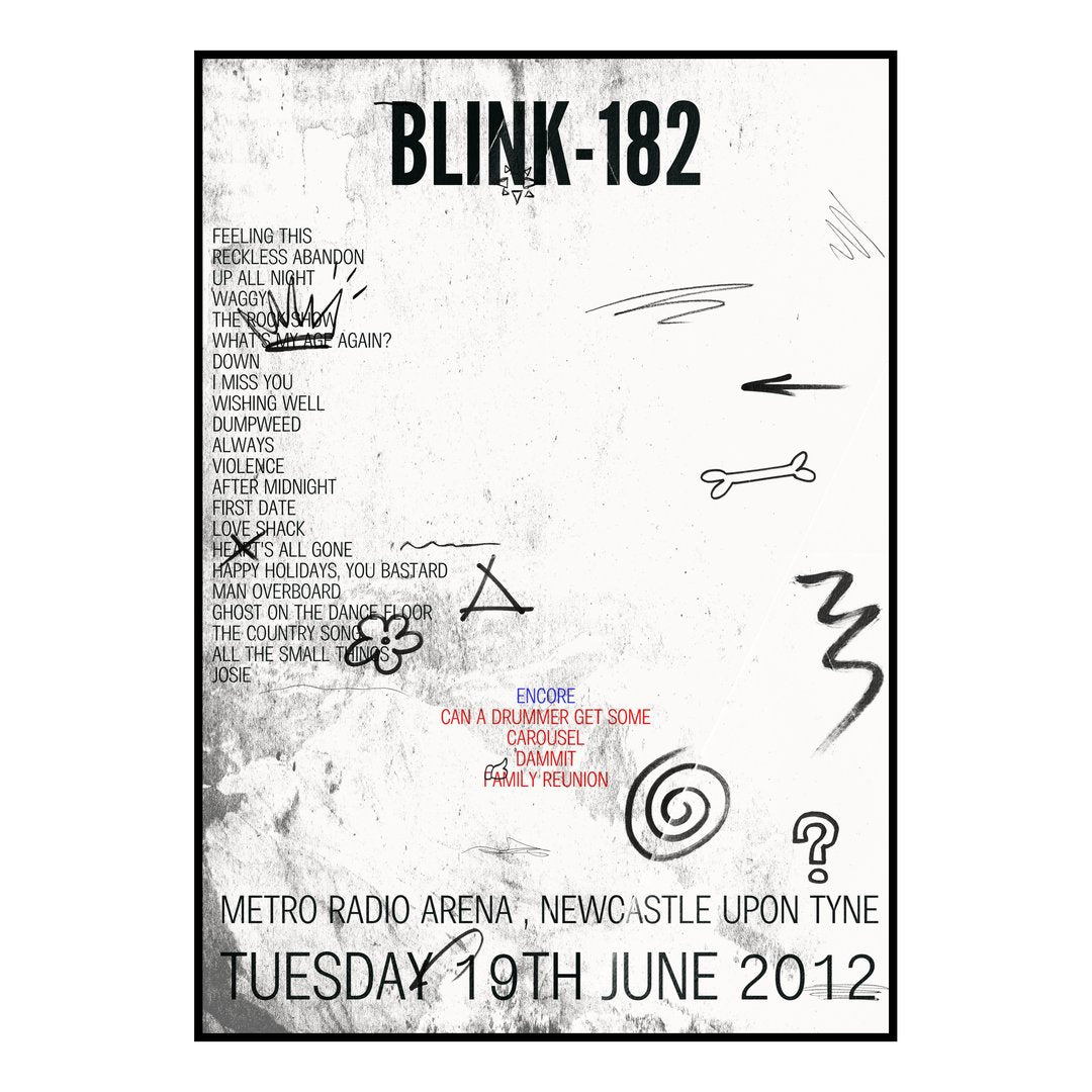 blink‐182 Newcastle upon Tyne 19th June 2012 Setlist poster